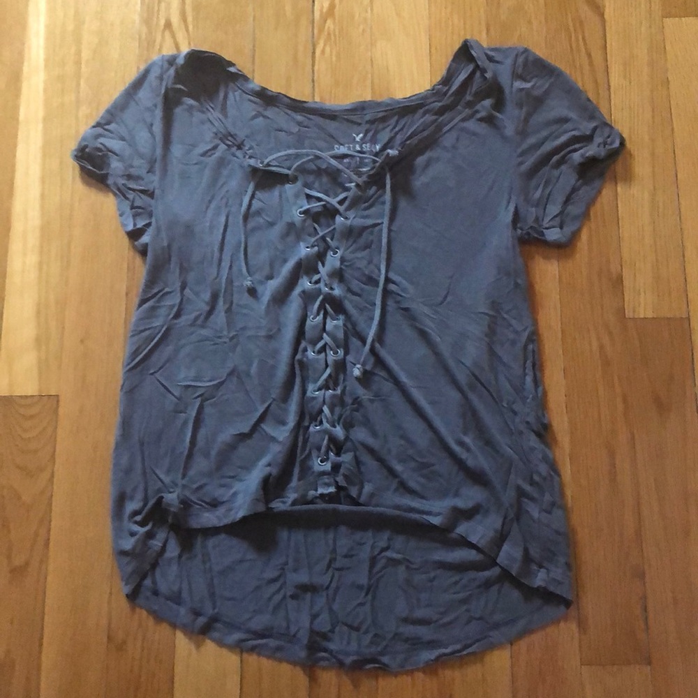 Gray Tie up T-Shirt